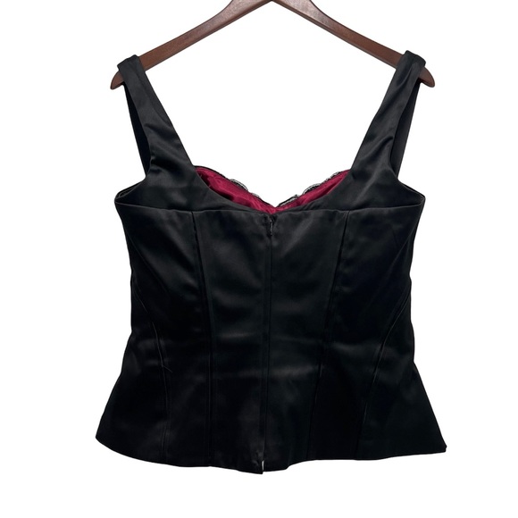 White House Black Market Bustier Corset Blouse Black Satin Size 10 - Picture 5 of 11